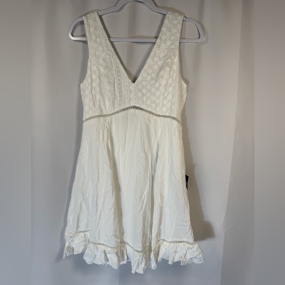 Lulus Endlessly Enticing White Embroidered Babydoll Mini Dress S